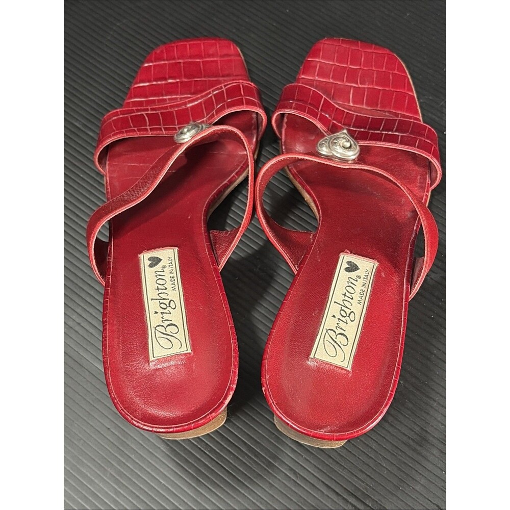 Brighton Trista Heeled Sandals 8.5 M Red Croc Slip In 2.5” Heel - Picture 6 of 11